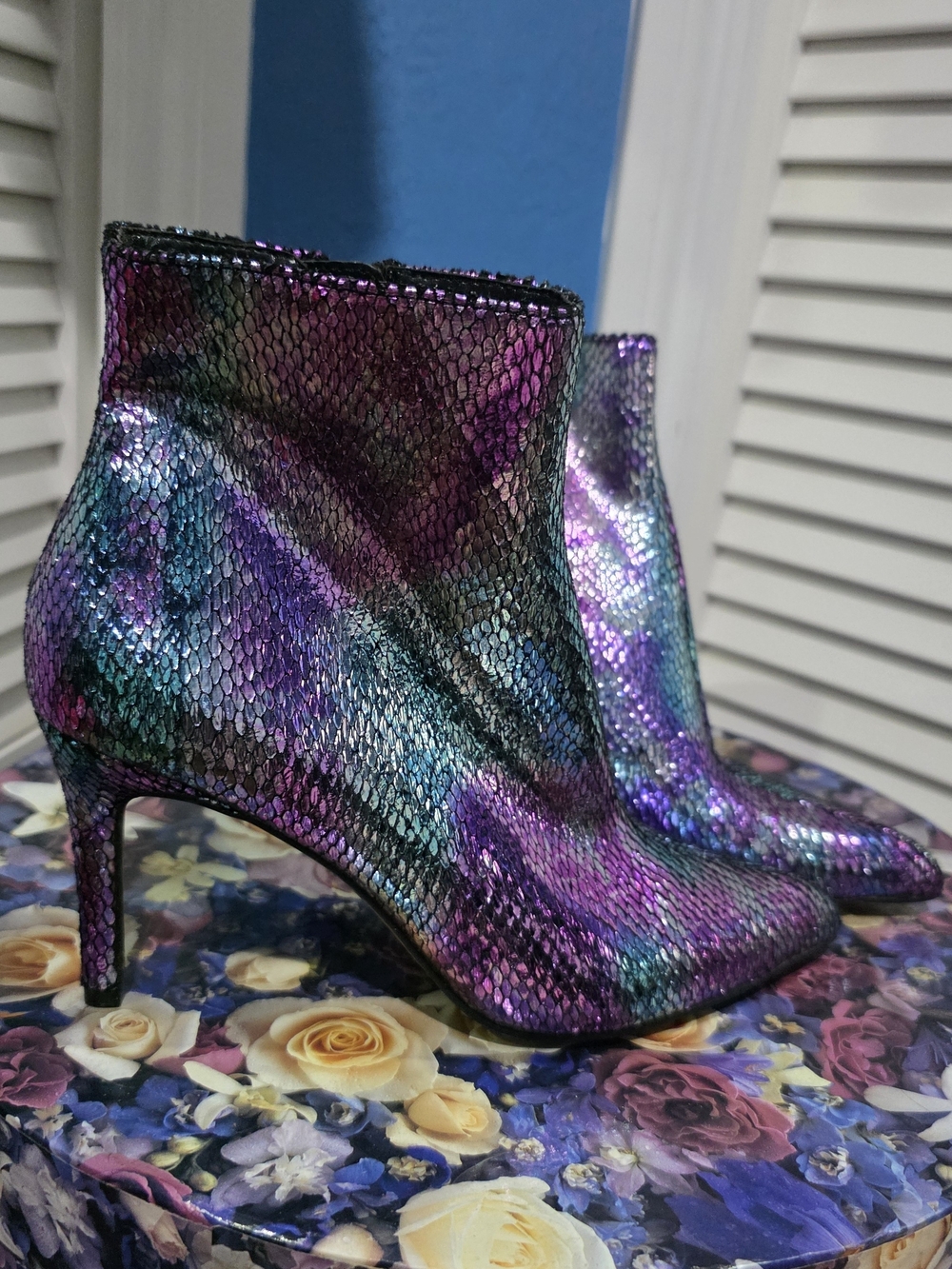 Betsey Johnson Albaa Iridescent Metallic Ankle Bootie | Mermaid Holographic
